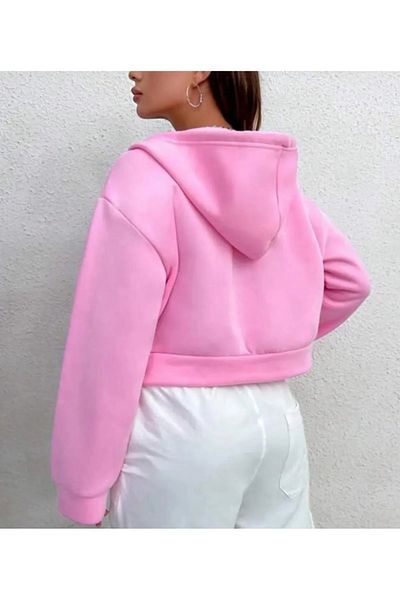 npLStore Women's Hooded Zippered Crop Cardigan Sweatshirt 3 Thread Raster