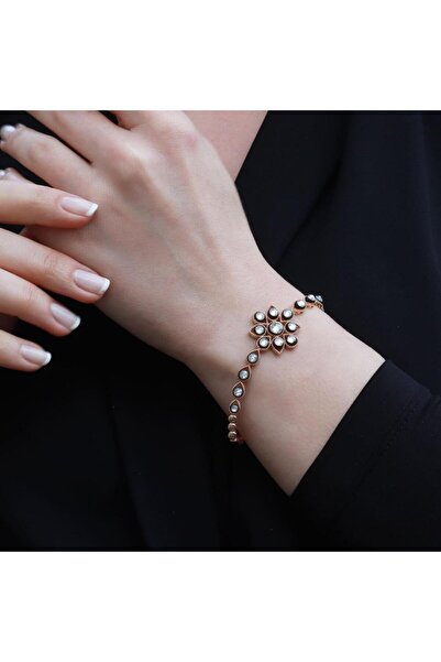 Necati Gün Çiçek Model Elmas Montür Gold Kaplama Gümüş Bileklilk