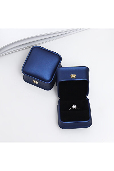 Choice صندوق تخزين حلقات الأزرار المصنوعة من الجلد الصناعي باللون الأزرق مع ص...