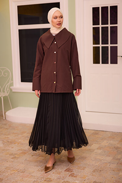 LOCCO Brown Women's Shirt - Gold Button and Belt Detail