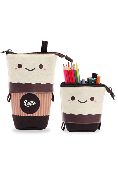 Choice حافظة أقلام قائمة على شكل قهوة لاتيه، حامل أقلام تلسكوبي، حافظة أقلام قائمة كاواي، مساحة واسعة