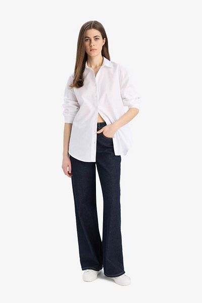 DeFacto Oversize Wide Fit Basic Plain Poplin Long Sleeve Shirt T8735Az25Sp