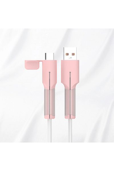 Choice واقي كابل شاحن USB A إلى C باللون الوردي، واقي سلك شاحن من السيليكون من النوع C إلى النوع C/iPhone/USB A