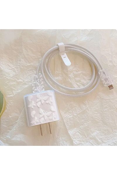 Choice 07 جراب شاحن من السيليكون الناعم على شكل زهرة كرتونية لهاتف iPhone 15 14 13 من Apple 18/20W واقي رأس الشاحن