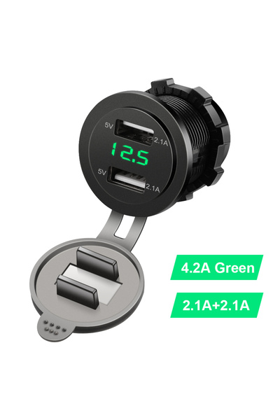 Choice1 شاحن USB للدراجات النارية باللون الأخضر 12 فولت/24 فولت 4.2 أمبير بمن...