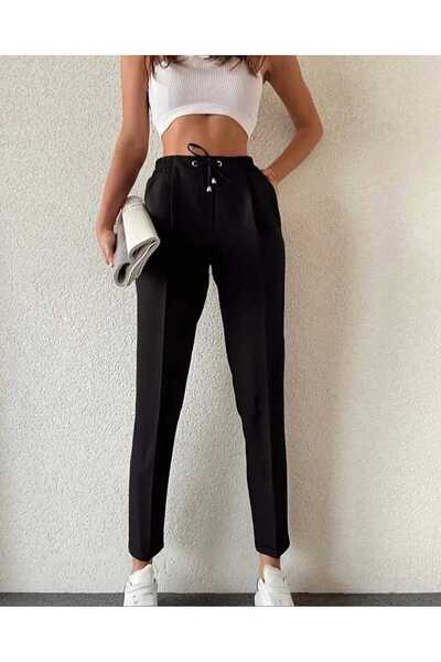 ARENTIA Pantaloni de damă din țesătură neagră, cu tăietură morcov, până la gl...