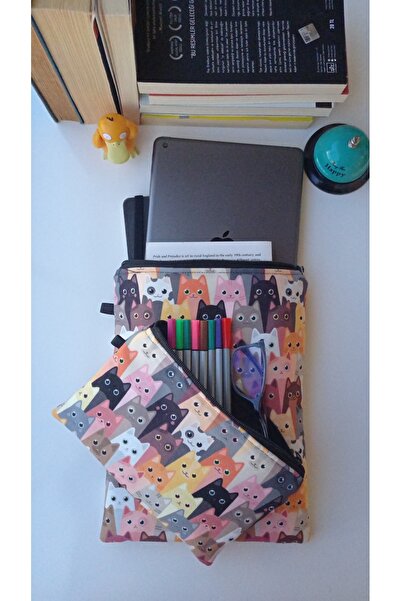 Talay Accessories Sevimli Kediler 2'li El Çantası Seti - Tablet Kılıfı - Kita...