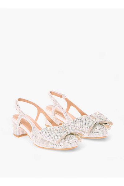 Celeste Girl's Bow Accent Block Heeled Sandals with Hook and Loop Closure