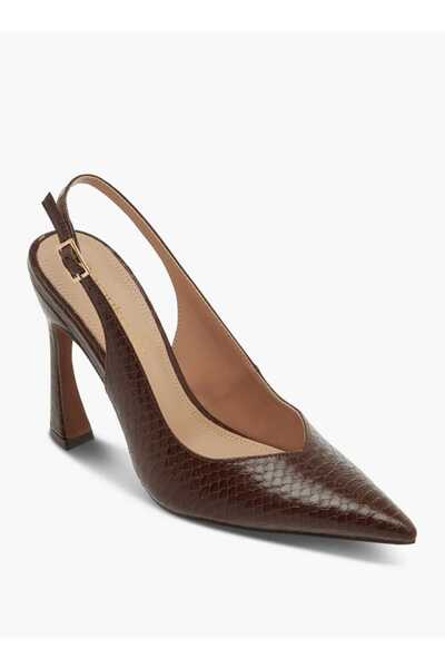 Paprika Pointed Toe Slingback Shoes with Buckle Closure and Stiletto Heels