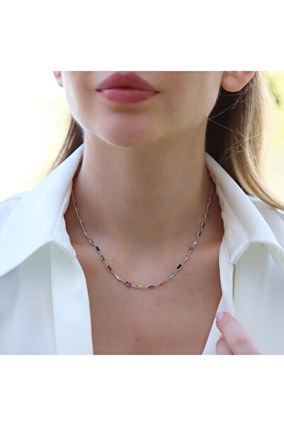 Necati Gün Baget Renkli Taşlı Gümüş Kolye