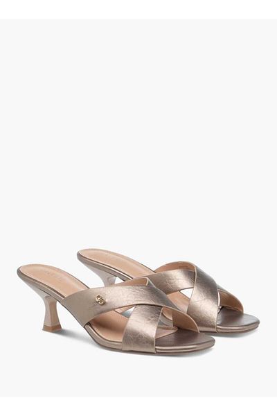 Celeste Women's Cross Strap Slip-On Sandals with Flared Heels