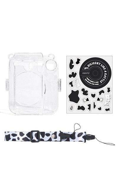 Choice black For Fujifilm Instax Mini 12 Transparent Camera Case With Photo Storage Bag Crystal Shell Strap