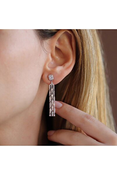 Necati Gün Üç Sarkıt Baget Taşlı Gümüş Küpe