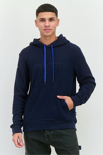 Gas Jeans Men Hood With Drawstrings Textured Long Sleeves Sweatshirt, Navy