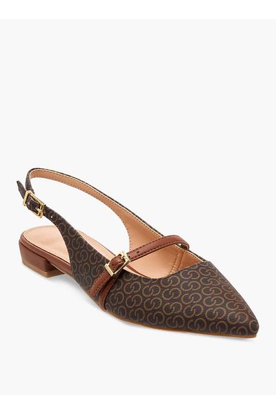 Celeste Women's Monogram Print Slingback Shoes with Buckle Closure