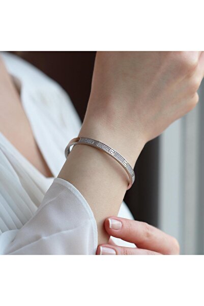 Necati Gün Crtr Modeli Zirkon Taşlı Gümüş Kelepçe