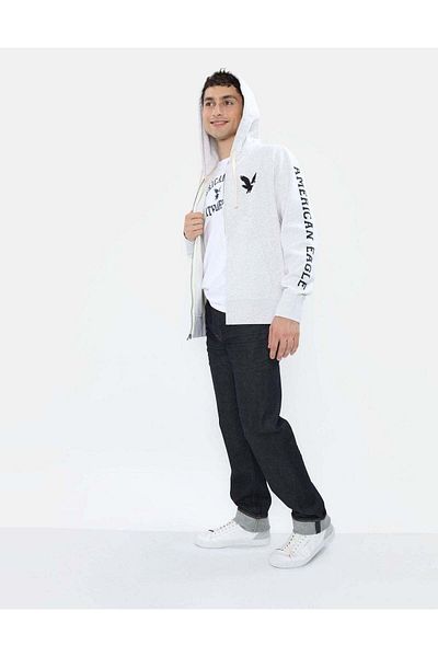 AMERICAN EAGLE AE Graphic Heather Zip-Up Hoodie