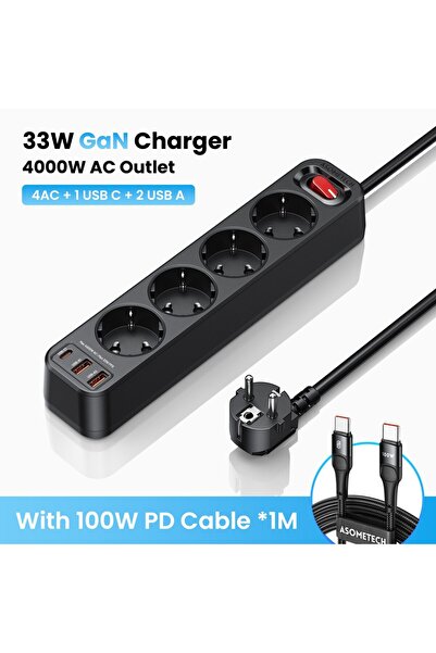 Choice Black With Cable ASOMETECH 4000W Power Strip Multi Outlet 1.5M Extension Cord Network Filter With 3