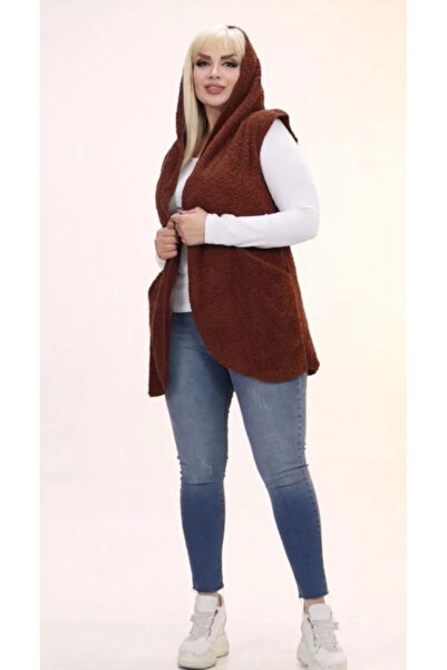 kısmet sepeti Kısmet sepeti women's plush welsoft hooded brown vest