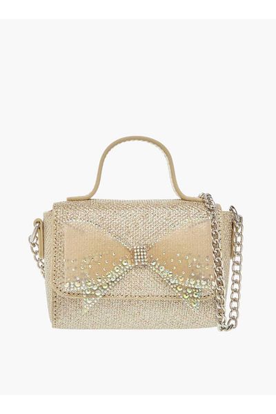 Little Missy Bow Accent Crossbody Bag with Chain Strap and Button Closure