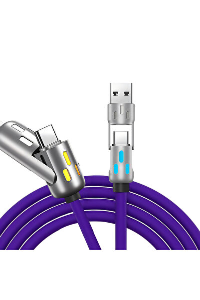 Choice كابل شحن سريع متعدد الوظائف 4 في 1 باللون البنفسجي، من نوع USB-A إلى U...