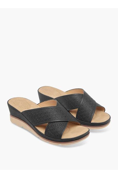 Le Confort Floral Textured Slip-On Sandals with Wedge Heels