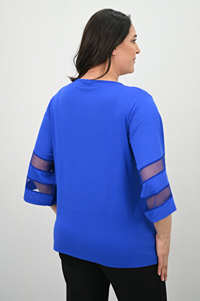 Koza Butik Γυναικεία μπλούζα με νυχτερίδα με λεπτομέρεια από τούλι 1901-25