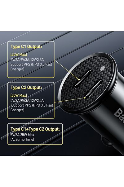 Baseus Dual Type C Baseus 30W USB Car Charger Quick Charge 4.0 3.0 FCP SCP USB PD For Xiaomi iPhone 12 13 1