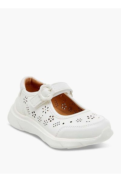 Barefeet Laser Cut Detail Mary Jane Shoes with Hook and Loop Closure