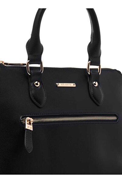 Celeste Solid Tote Bag with Double Handle and Zip Closure - W 13 x H 20 x D 32 cm