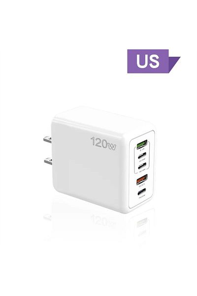 Choice US White Total 120W USB Charger 5 Ports Type C Fast Charging Mobile Phone Wall Adapter EU/US/UK Plug