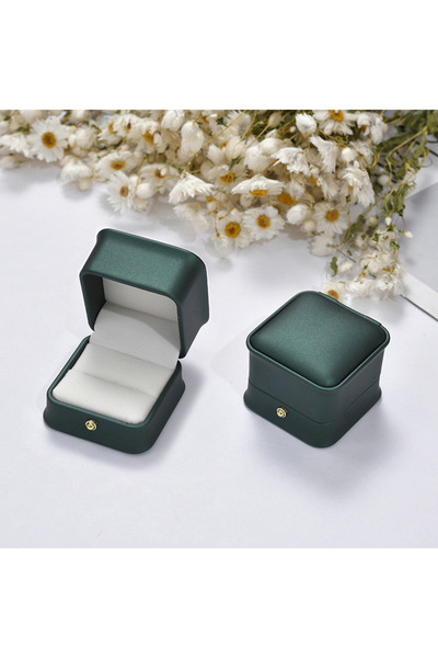 Choice صندوق تخزين حلقات أزرار التاج من الجلد الصناعي باللون الأخضر الداكن، ص...