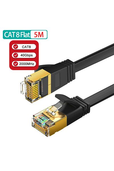 Choice كابل مسطح بطول 5 أمتار من الفئة 8 كابل إيثرنت دائري لشبكة LAN من الفئة 8 كابل شبكة Rj45 بسرعة 40 جيجابت في الثانية