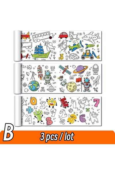 Choice B Set 3pcs 90cm Animal Canvas Children's Drawing Roll DIY Coloring Paper Roll Color Filling Graffiti