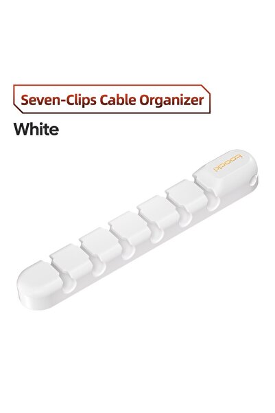 Toocki منظم كابلات وأسلاك أبيض 7 منافذ، حامل 7 فتحات USB لسطح المكتب، مشبك مرن