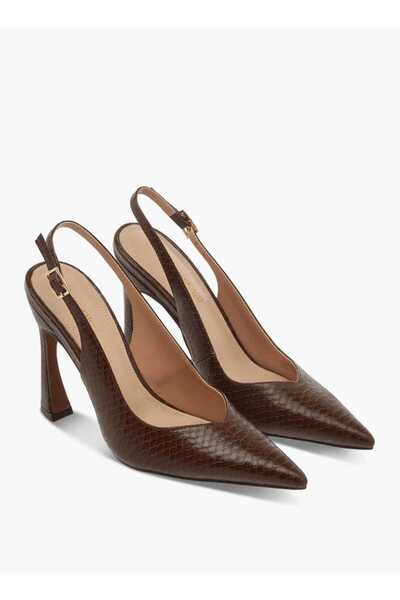 Paprika Pointed Toe Slingback Shoes with Buckle Closure and Stiletto Heels