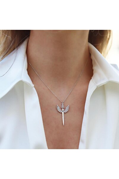 Necati Gün Zirkon Taşlı Mikail Meleği Gümüş Kolye