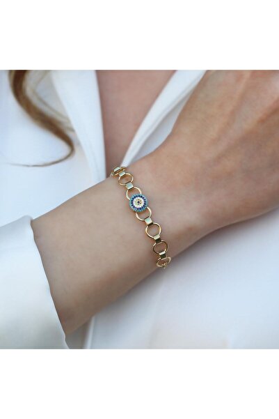 Necati Gün Nazarlı Zirkon Taşlı Gold Kaplama Hallow Bileklik