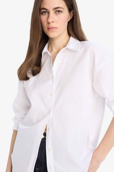 DeFacto Oversize Wide Fit Basic Plain Poplin Long Sleeve Shirt T8735Az25Sp