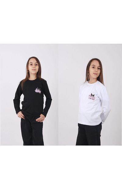 çiko kids Комплект от 2 памучни суитшърта с щампа Kuromi и кръгло деколте за момичета