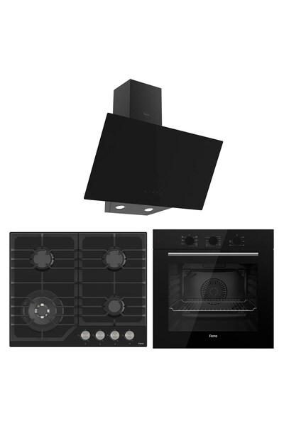 Ferre Flowart NT Asimetrik Seriisi 3'lü Siyah Ankastre Set ( QBL62CS-NT025-D0...