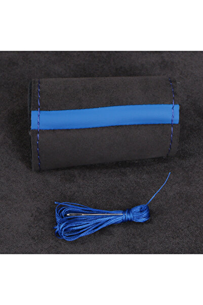 Choice غطاء عجلة قيادة السيارة من الجلد السويدي العالمي بخيوط زرقاء، غطاء مضف...