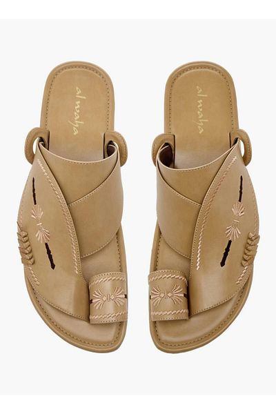 Al Waha Embroidered Slip-On Arabic Sandals with Toe Loop