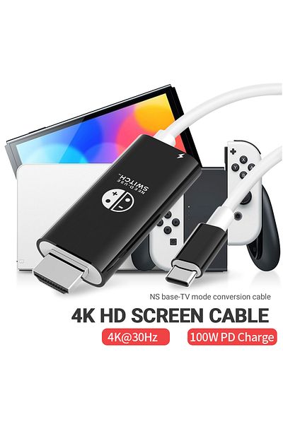 Choice black and white Type C to HDMI Cable for Nintendo Switch with 4K 1080P 100W PD Charging Compatible w