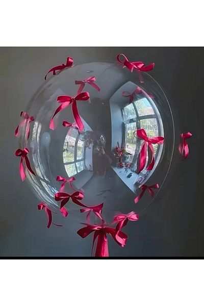 Çemrek Süs Parti Transparent Bobo Balloon Ribbon with Bow 1 Piece 24 Inches