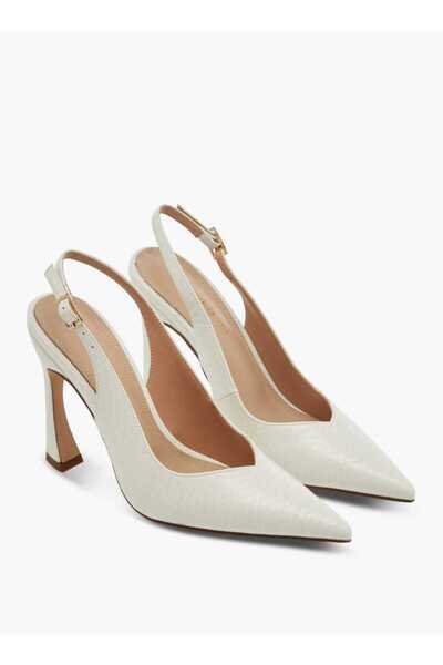 Paprika Pointed Toe Slingback Shoes with Buckle Closure and Stiletto Heels