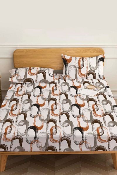 Rivaİstanbul Double Bed Sheet Abstract Brown Cotton