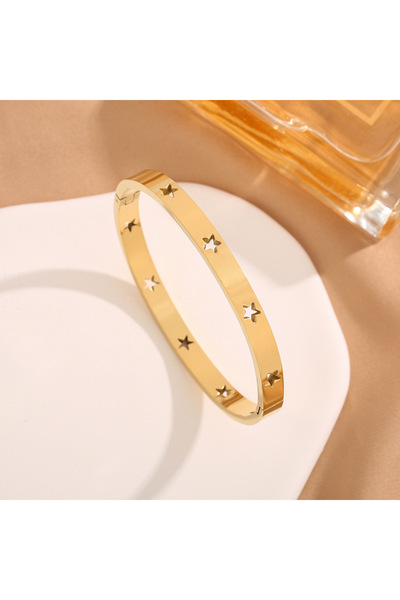 Choice سوار من الفولاذ التيتانيوم المجوف من جولد ستار للنساء بلون ذهبي وردي ب...