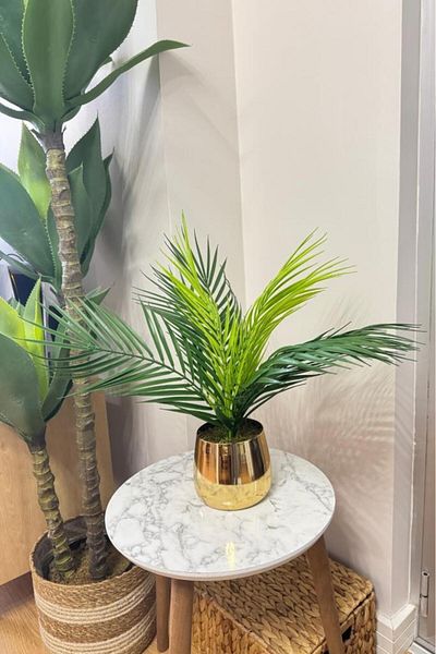 Nettenevime Τεχνητό Λουλούδι Palm Areka Τεχνητό Φυτό Χρυσή Μεταλλική Γλάστρα Σαλόνι Λουλούδι 9 Φύλλα 50cm