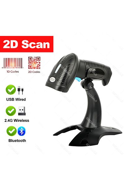 GZQIANJI 1D2D-Bluetooth-Stand 1D 2D QR Handheld Barcode Scanner Reader Bar Reader Portable USB Wireless 2.4G